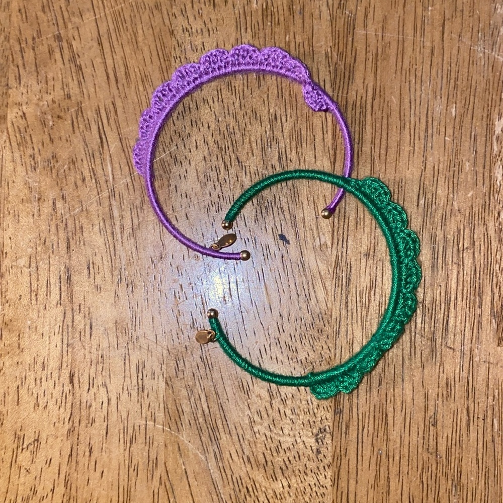 Clare V Crochet Cuff Set in Emerald and Lilac Bracelets